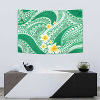 Plumeria Polynesian Green Glitter Pattern Tapestry