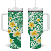 Plumeria Polynesian Green Glitter Pattern Tumbler With Handle
