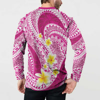 Plumeria Polynesian Pink Glitter Pattern Button Sweatshirt