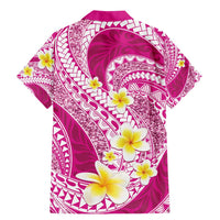 Plumeria Polynesian Pink Glitter Pattern Family Matching Mermaid Dress and Hawaiian Shirt