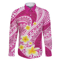 Plumeria Polynesian Pink Glitter Pattern Family Matching Short Sleeve Bodycon Dress and Hawaiian Shirt