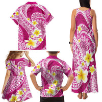 Plumeria Polynesian Pink Glitter Pattern Family Matching Tank Maxi Dress and Hawaiian Shirt