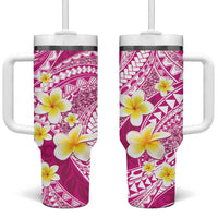 Plumeria Polynesian Pink Glitter Pattern Tumbler With Handle