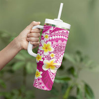 Plumeria Polynesian Pink Glitter Pattern Tumbler With Handle