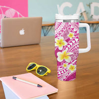Plumeria Polynesian Pink Glitter Pattern Tumbler With Handle