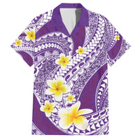 Plumeria Polynesian Purple Glitter Pattern Family Matching Off The Shoulder Long Sleeve Dress and Hawaiian Shirt