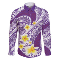 Plumeria Polynesian Purple Glitter Pattern Family Matching Short Sleeve Bodycon Dress and Hawaiian Shirt
