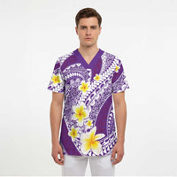 Plumeria Polynesian Purple Glitter Pattern Scrub Top - Polynesian Pride