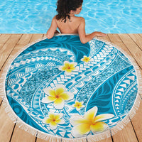 Plumeria Polynesian Sky Blue Glitter Pattern Beach Blanket