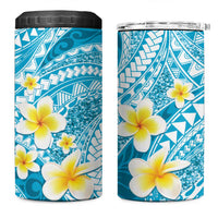 Plumeria Polynesian Sky Blue Glitter Pattern 4 in 1 Can Cooler Tumbler