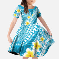 Plumeria Polynesian Sky Blue Glitter Pattern Family Matching Off The Shoulder Long Sleeve Dress and Hawaiian Shirt