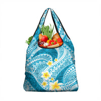 Plumeria Polynesian Sky Blue Glitter Pattern Grocery Bag