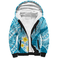 Plumeria Polynesian Sky Blue Glitter Pattern Sherpa Hoodie