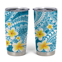 Plumeria Polynesian Sky Blue Glitter Pattern Tumbler Cup