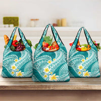 Plumeria Polynesian Teal Glitter Pattern Grocery Bag
