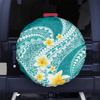 Plumeria Polynesian Teal Glitter Pattern Spare Tire Cover