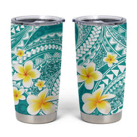 Plumeria Polynesian Teal Glitter Pattern Tumbler Cup
