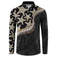 Beige Polynesian Starfish Unique Pattern Button Sweatshirt