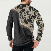 Beige Polynesian Starfish Unique Pattern Button Sweatshirt