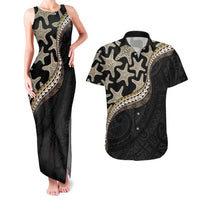 Beige Polynesian Starfish Unique Pattern Couples Matching Tank Maxi Dress and Hawaiian Shirt