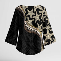 Beige Polynesian Starfish Unique Pattern Kimono Sleeve Blouse