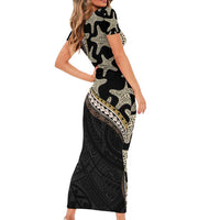 Beige Polynesian Starfish Unique Pattern Short Sleeve Bodycon Dress