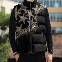 Beige Polynesian Starfish Unique Pattern Sleeveless Puffer Jacket