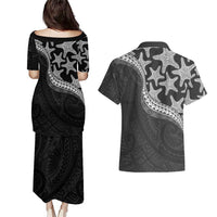 Monotone Polynesian Starfish Unique Pattern Couples Matching Puletasi and Hawaiian Shirt
