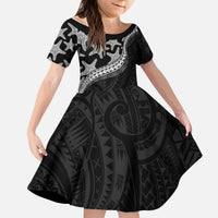 Monotone Polynesian Starfish Unique Pattern Kid Short Sleeve Dress