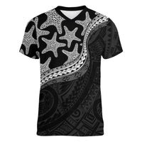 Monotone Polynesian Starfish Unique Pattern Women V-Neck T-Shirt