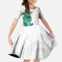 Hawaii Tropical Leaves Family Matching Short Sleeve Bodycon Dress and Hawaiian Shirt Polynesian Pattern