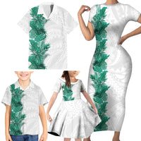 Hawaii Tropical Leaves Family Matching Short Sleeve Bodycon Dress and Hawaiian Shirt Polynesian Pattern