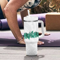 Hawaii Tropical Leaves Tumbler With Handle Polynesian Pattern