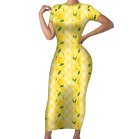 Hawaii Lemon Palaka Family Matching Short Sleeve Bodycon Dress and Hawaiian Shirt Striped Stylized