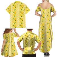 Hawaii Lemon Palaka Family Matching Summer Maxi Dress and Hawaiian Shirt Striped Stylized
