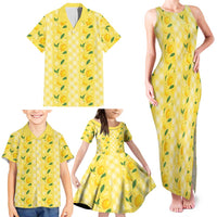 Hawaii Lemon Palaka Family Matching Tank Maxi Dress and Hawaiian Shirt Striped Stylized
