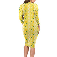 Hawaii Lemon Palaka Long Sleeve Bodycon Dress Striped Stylized