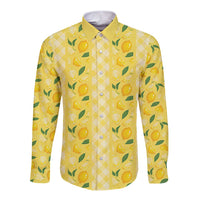 Hawaii Lemon Palaka Long Sleeve Button Shirt Striped Stylized