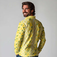 Hawaii Lemon Palaka Long Sleeve Polo Shirt Striped Stylized