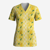 Hawaii Lemon Palaka Scrub Top Striped Stylized