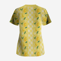 Hawaii Lemon Palaka Scrub Top Striped Stylized