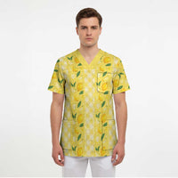 Hawaii Lemon Palaka Scrub Top Striped Stylized