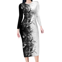Hawaii Tropical Plant Monochrome Family Matching Long Sleeve Bodycon Dress and Hawaiian Shirt Vibrant Polynesian Pattern LT01 Mom's Dress Black - Polynesian Pride