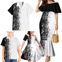 Hawaii Tropical Plant Monochrome Family Matching Mermaid Dress and Hawaiian Shirt Vibrant Polynesian Pattern