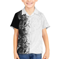 Hawaii Tropical Plant Monochrome Family Matching Short Sleeve Bodycon Dress and Hawaiian Shirt Vibrant Polynesian Pattern LT01 Son's Shirt Black - Polynesian Pride
