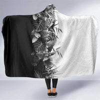 Hawaii Tropical Plant Monochrome Hooded Blanket Vibrant Polynesian Pattern