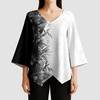 Hawaii Tropical Plant Monochrome Kimono Sleeve Blouse Vibrant Polynesian Pattern