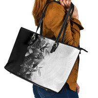 Hawaii Tropical Plant Monochrome Leather Tote Bag Vibrant Polynesian Pattern