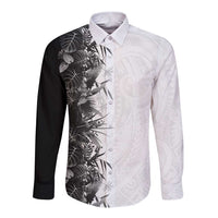 Hawaii Tropical Plant Monochrome Long Sleeve Button Shirt Vibrant Polynesian Pattern