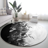 Hawaii Tropical Plant Monochrome Round Carpet Vibrant Polynesian Pattern